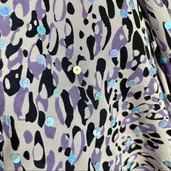 NICOLE MILLER 100% SILK ABSTRACT LEOPARD SEQUIN RUFFLE SPAGHETTI STRAP GOWN - Picture 17 of 17